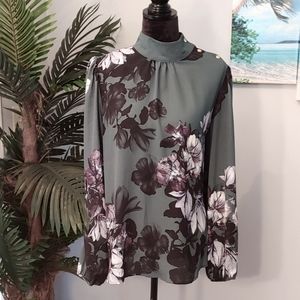 Women's L Jade Green Floral Blouse